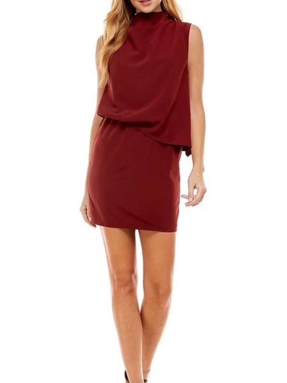 Harper Sleeveless High-Neck Mini Dress in Burgundy